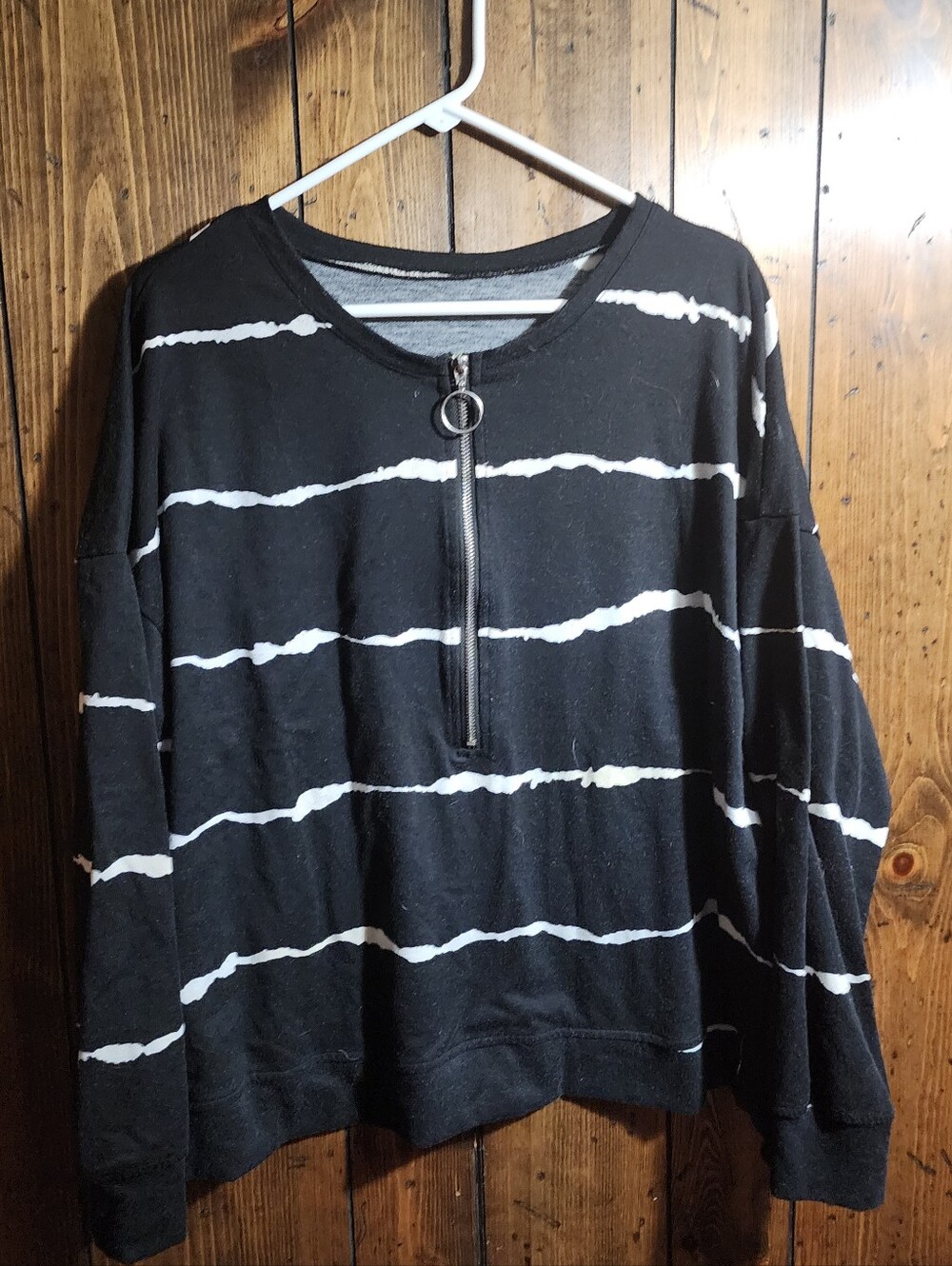 Source Unknown Black Long-Sleeve Half-Zip Tee with White Stripes